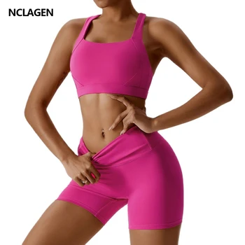 Комплект за йога NCLAGEN, Дамски спортни облекла, Пролетното усещане обнаженности, Быстросохнущий Професионален сутиен за тренировки във фитнеса и гамаши за фитнес, костюм за фитнес