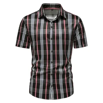 Популярни мъжки ризи на райета, на официалната мода, бизнес и ежедневни риза с къс ръкав за мъже, върховете в мрежата, дрехи