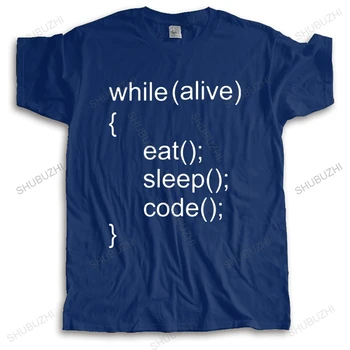 Omnitee New Summer Men While Alive Eat Sleep Code Мъжка Тениска Памучен Мода с къс Ръкав Java Programmer Тениски, Потници