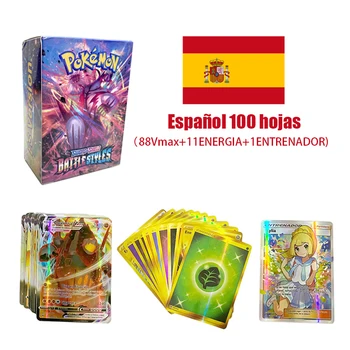 Карта с покемонами 100шт Испания Vmax търговски картон с блестяща енергия Детска бойна детска играчка Коледни подаръци