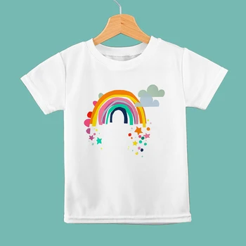 Красиви детски дрехи с модел рейнбоу дъжд, детски тениски, потници с висококачествени марки, фини ризи за малки момичета и момчета