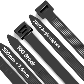 100 Опаковки черна кабелна цип от ултра силна пластмаса с дебелина 12 см, 7,6 мм и с якост на опън 70 кг, устойчиво на uv радиация