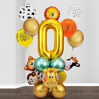 Комплект балони с изображение на горски животни Номер 0-9 Разход на балон от алуминиево фолио За декорация на партита честит рожден Ден, детски играчки, бебешки аксесоари